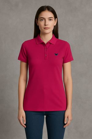 Kadın Kısa Kollu Slim Fit Basic Polo Yaka Tişört Fuşya