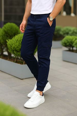 ERKEK BEL KEMERLİ KÖRÜKLÜ JOGGER PAÇA LASTİKLİ PANTOLON LACİVERT