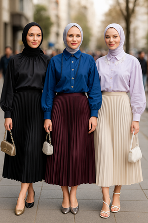 Kadın 3 Lü Paket Basic Pilise Bol Yazlık Uzun Etek