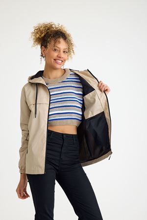 Kadın Astarlı Kapşonlu Taş Rüzgarlık & Yağmurluk