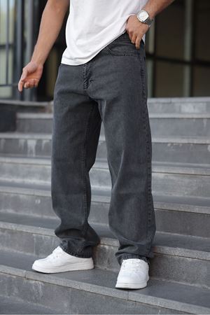 Erkek Bol Paça Basic Yüksek Bel Füme Baggy Pantolon