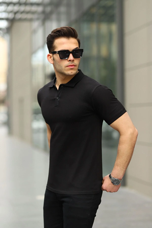 Erkek Kıvrılmaz Polo Yaka Cepsiz Slim Fit Dar Kesim Düz T-Shirt