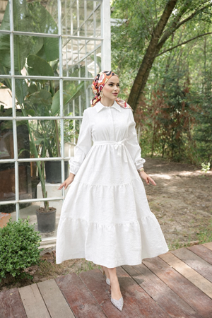 Kadın Trend Şık Terikoton Beyaz Uzun Elbise