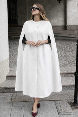 Kadın Kolsuz Relax Fit Beyaz Kaşe Panço