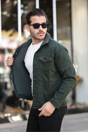 Erkek Trend Kışlık Içi Kürklü Kot Ceket Haki