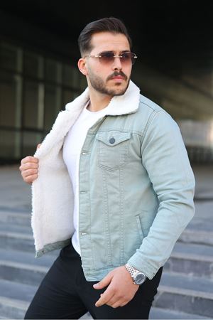 Erkek Trend Kışlık Içi Kürklü S.Yeşil Kot Ceket