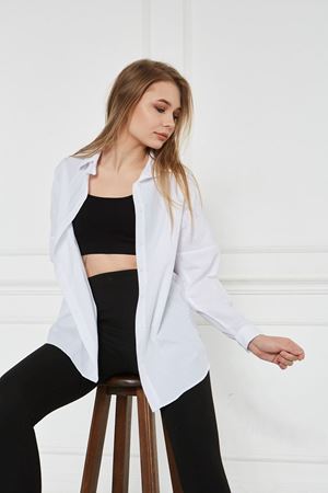 Kadın Oversize Uzun Basic Beyaz Gömlek