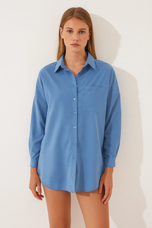 Kadın Oversize Uzun Basic Gömlek