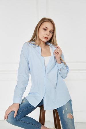 Kadın Oversize Uzun Basic Mavi Gömlek