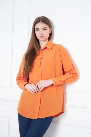 Kadın Oversize Uzun Basic Turuncu Gömlek