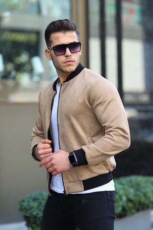 Erkek Dar Kesim Nubuk Süet Astarsız Likralı Su Itici Kolej Ceket