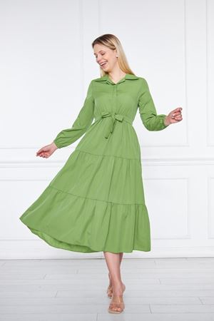 Kadın Katlı Gömlek Yaka Elbise