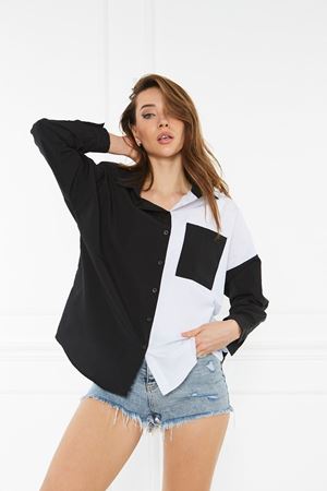 Kadın Blok Renkli Oversize Çift Renk Poplin Gömlek