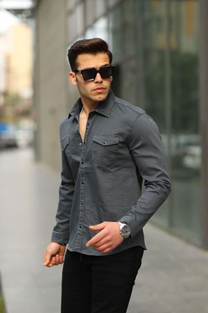 Erkek Slım ( Rahat Kalıp ) Kot Gömlek