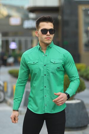 Erkek Slim Fit Çift Cepli Kot Gömlek