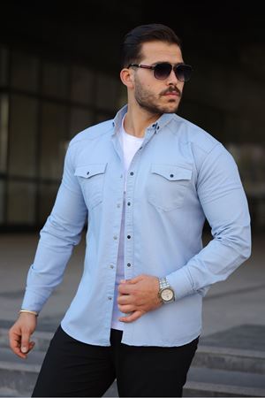 Erkek Slim Fit Çift Cepli Kot Gömlek