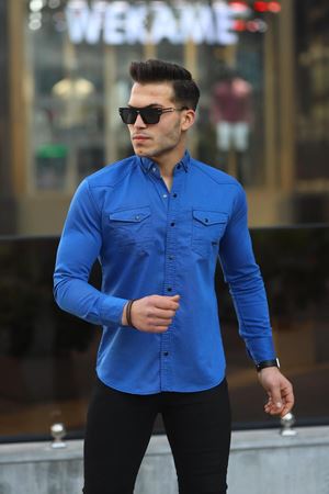 Erkek Slim Fit Çift Cepli Kot Gömlek