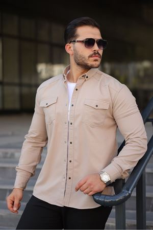 Erkek Slim Fit Çift Cepli Kot Gömlek