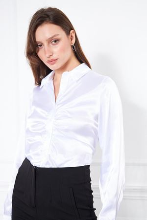 Kadın Büzgülü Saten Gömlek