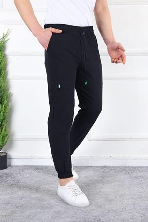 Erkek Beli Lastikli Dar Siyah Jogger Eşofman Altı