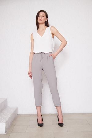 Kadın Beli Lastikli Aerobin Duble Paça Gri Pantolon