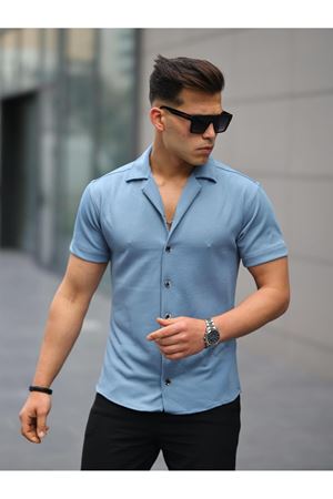Erkek Yazlık Likralı Slim Fit Gömlek Yaka Kısa Kollu Gömlek