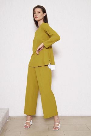 Kadın Tunik Bol Paça Pantolon Zeytin Ikili Takım