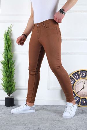 Erkek Jeans Slim Fit Likralı Denim Camel Kot Pantolon