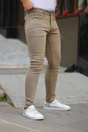 Erkek Jeans Slim Fit Likralı Denim Vizon Kot Pantolon