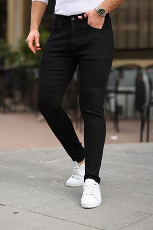 Erkek Jeans Slim Likralı Denim Siyah Kot Pantolon