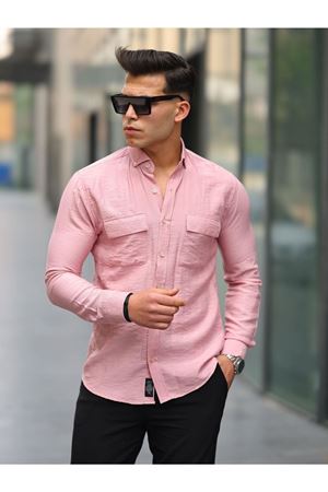 Erkek A Kalite Keten Slim Fit Uzun Kol Çift Kapaklı Gömlek