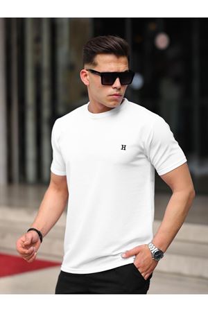 Erkek Slim Fit Waffle Kumaş Sıfır Yaka Nakışlı T-shirt