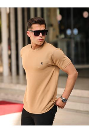 Erkek Slim Fit Waffle Kumaş Sıfır Yaka Nakışlı T-shirt