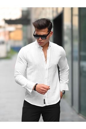 Erkek A Kalite Keten Slim Fit Uzun Kol Gömlek