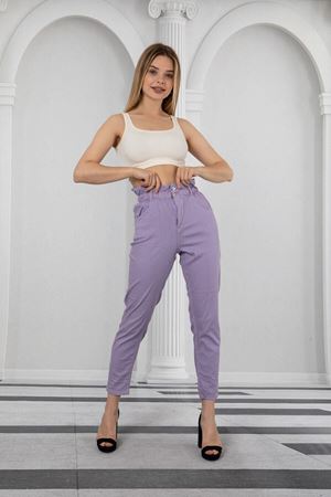 Bel Lastikli Yüksek Bel Ince Kumaş Kot Pantolon