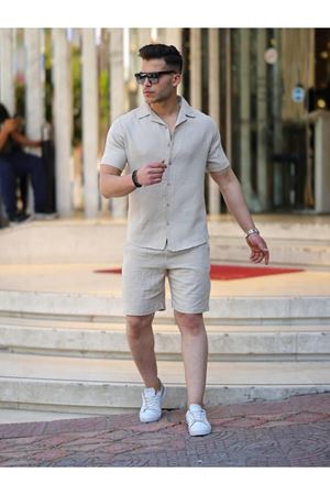 Müslin Keten Kumaş Şort Gömlek Takım