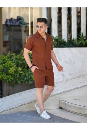 Müslin Keten Kumaş Şort Gömlek Takım