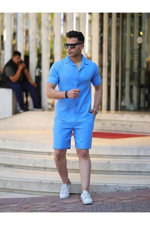 Müslin Keten Kumaş Şort Gömlek Takım