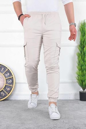 Erkek Yıkamalı Likralı Kumaş Kargo Bel Paça Lastikli