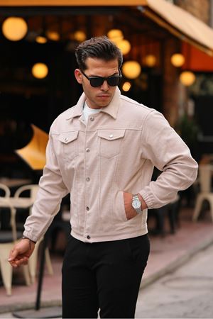 Erkek Oversize Rahat Mevsimlik Bej Kaşe Ceket