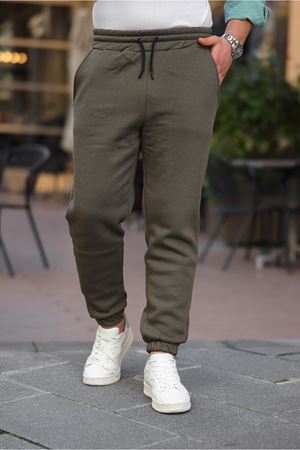 Erkek Beli Lastikli Şardonlu Jogger Haki Eşofman Altı