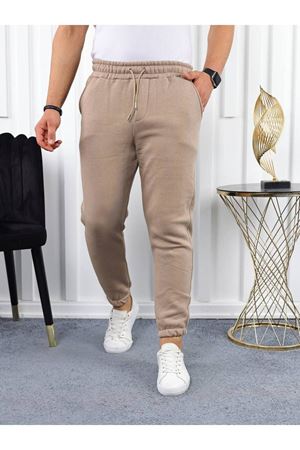 Erkek Beli Lastikli Şardonlu Jogger Kahve Eşofman Altı
