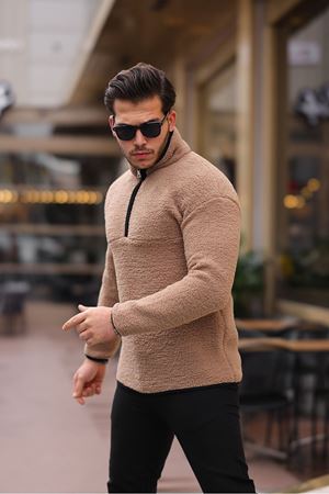 Yarım Fermuarlı Peluş Sweatshirt