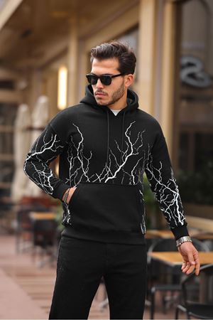 ŞİMŞEK DESENLİ KAPÜŞONLU SWEATSHİRT