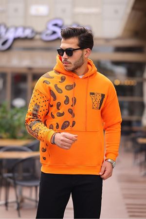 Kol Baskılı Kapüşonlu Sweatshirt
