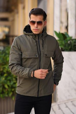 Suya Dayanıklı Körük Cep Kapüşonlu Cepli Yağmurluk Haki