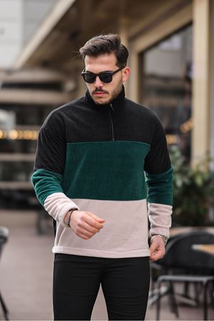 Yarım Fermuarlı Üç Renk Polar Sweatshirt