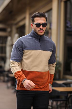 Yarım Fermuarlı Üç Renk Polar Sweatshirt