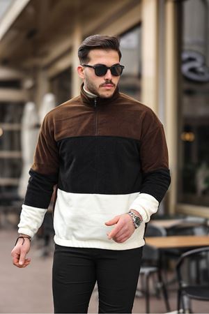 Yarım Fermuarlı Üç Renk Polar Sweatshirt