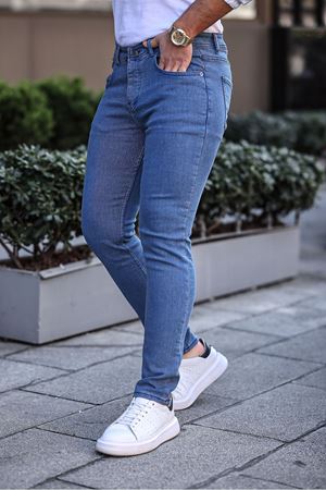 Erkek Slim Fit Yüksek Bel Dar Paça Lacivert Kot Pantolon